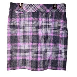 L.L.Bean Plaid Wool Blend Skirt Gray Purple 10P Career Work Office
